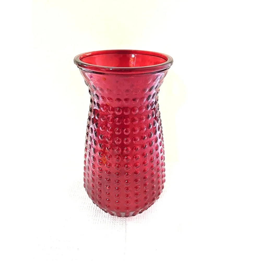 Vintage Red Hobnail Art Glass XL Dimpled Dot Pattern Mid-Century Decor